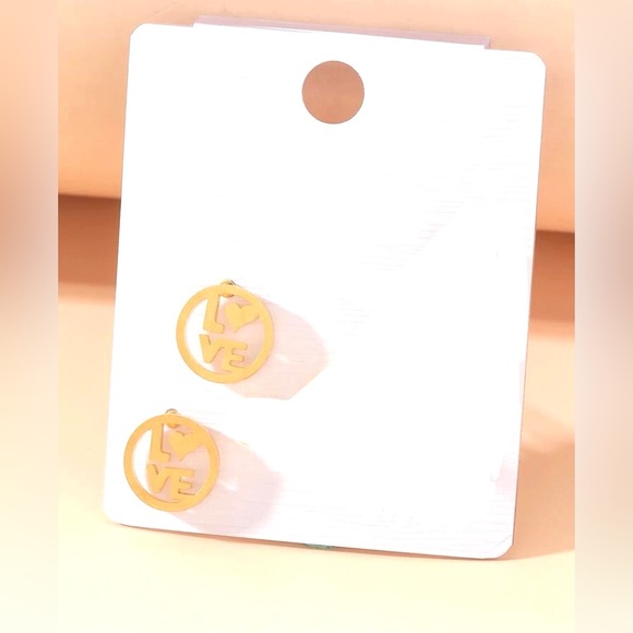 “LOVE” Letters Heart Gold Stainless Steel Cut-Out Circle Romance Mini Tiny Studs - Picture 4 of 8